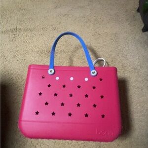 BOGG BAG Red Tote with Blue and white